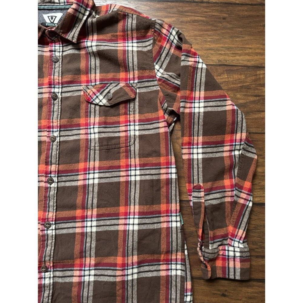 VISSLA Brown Red Plaid Button-Down Shirt - Picture 6 of 8